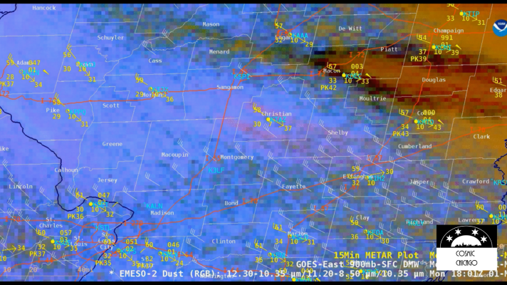 NOAA GOES-East Satellite Captures Rare Illinois Dust Storm